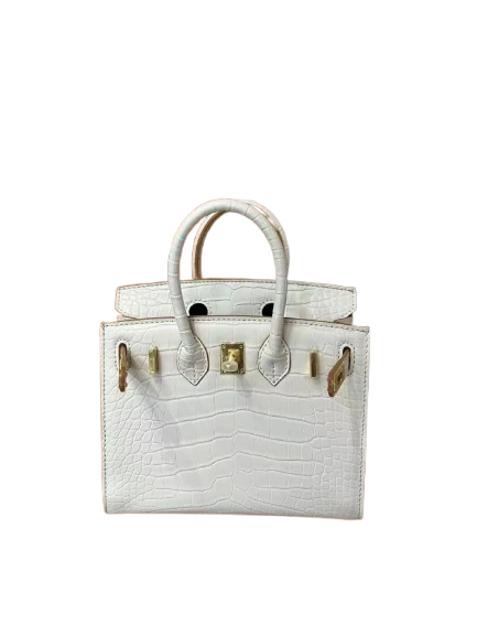 Mini Birkin 20cm Outer Stitching Tote Bag in Pure White Crocodile Pattern