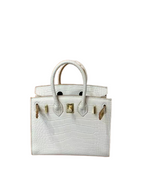 Mini Birkin 20cm Outer Stitching Tote Bag in Pure White Crocodile Pattern