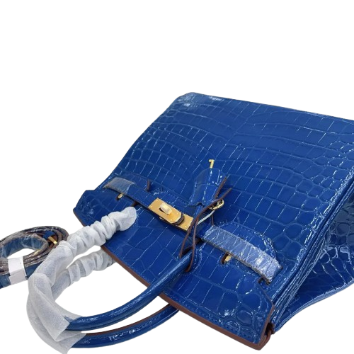 Birkin Blue Croc Embossement Leather Handbags Metal Lock Satchel Bag