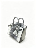 Mini Birkin 20cm Outer Stitching Tote Bag in Two-Tone Snow White Lizard Pattern