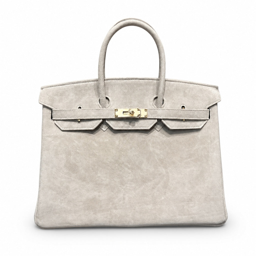 Birkin 35 Retourne in Etoupe Suede Grizzly (Gold Hardware)