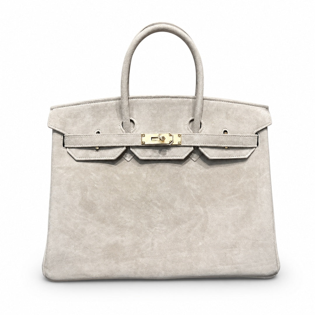 Birkin 35 Retourne in Etoupe Suede Grizzly (Gold Hardware)
