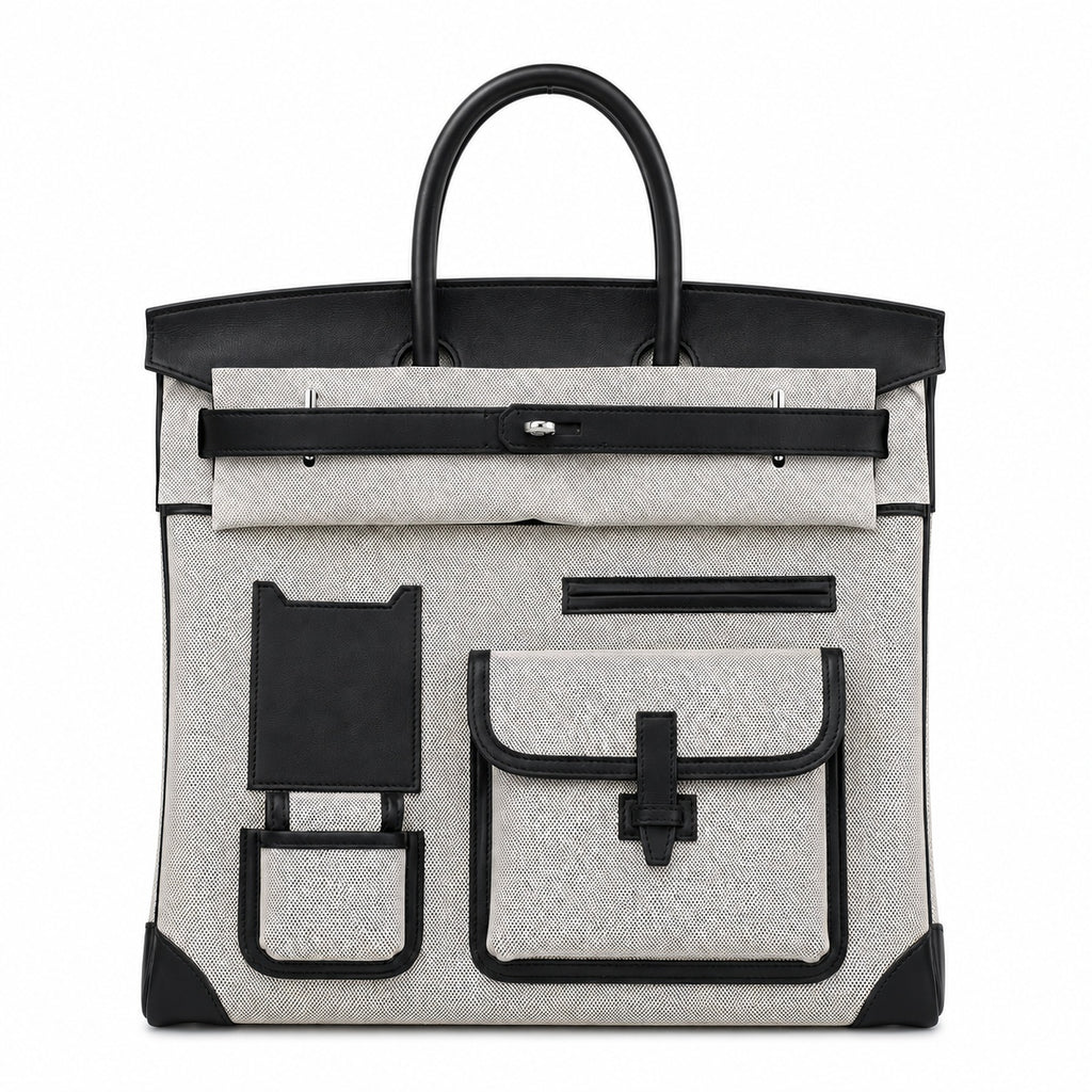 Birkin Cargo 40 Black Leather and Ecru Canvas Multi-Pocket Bag