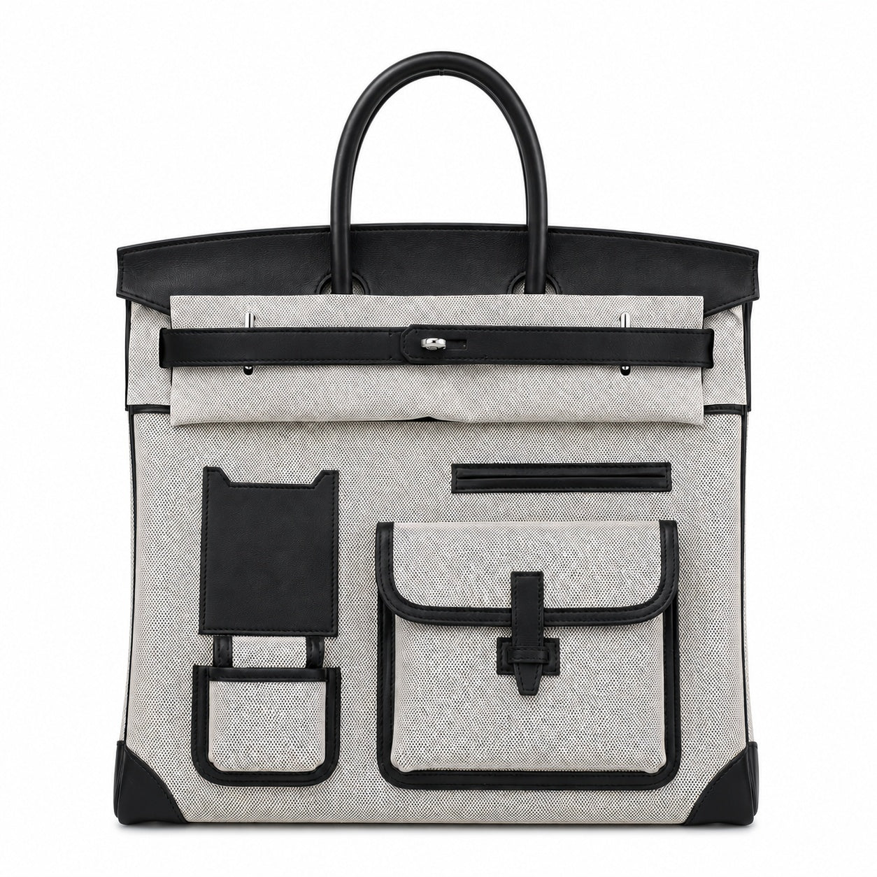 Birkin Cargo 40 Black Leather and Ecru Canvas Multi-Pocket Bag
