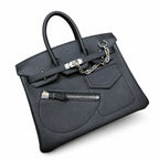 Birkin 25 Rock Black Leather Multi-Pocket Handbag with Chain