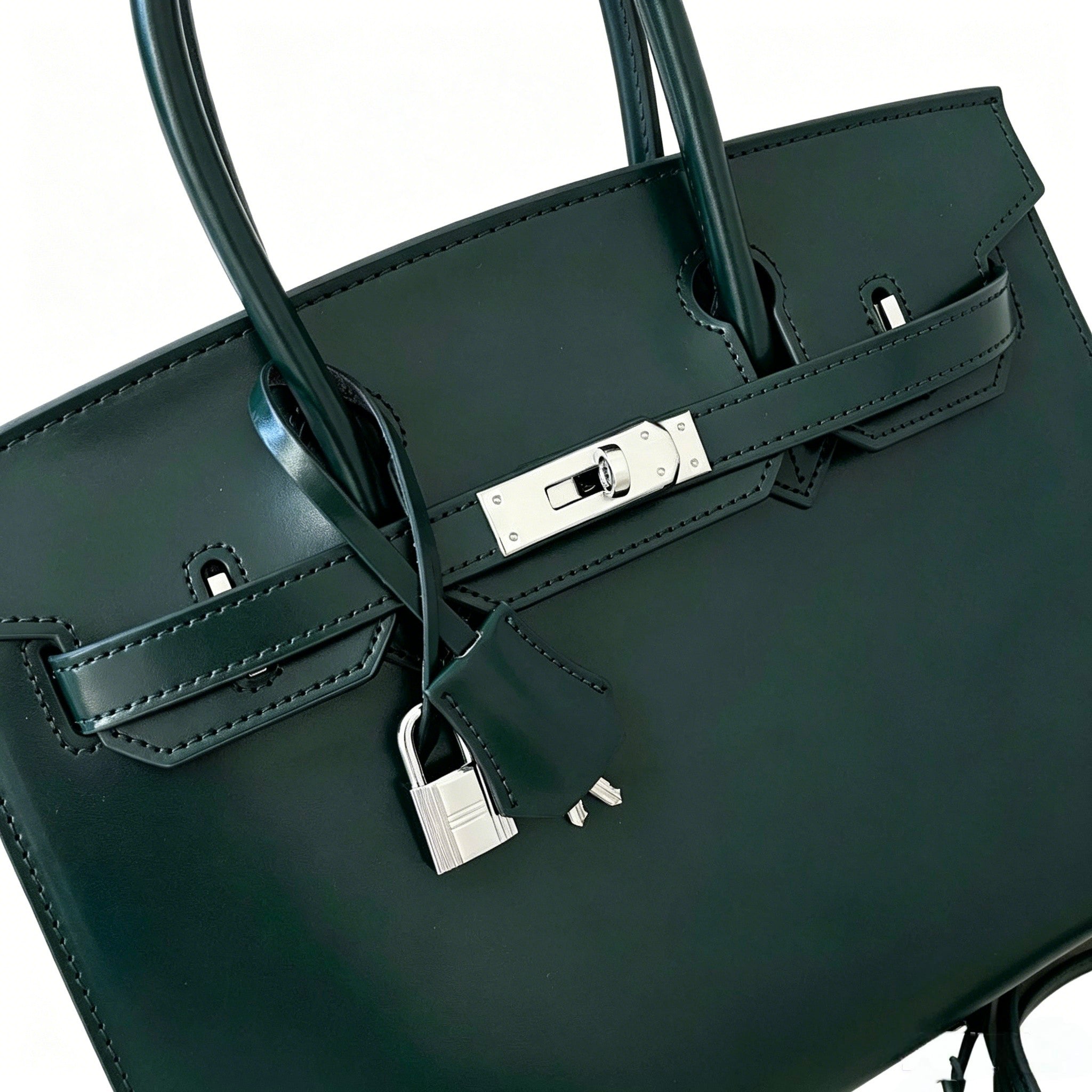 Birkin 30 Style Sellier in Vert Cypress Smooth Leather (Palladium Hardware)