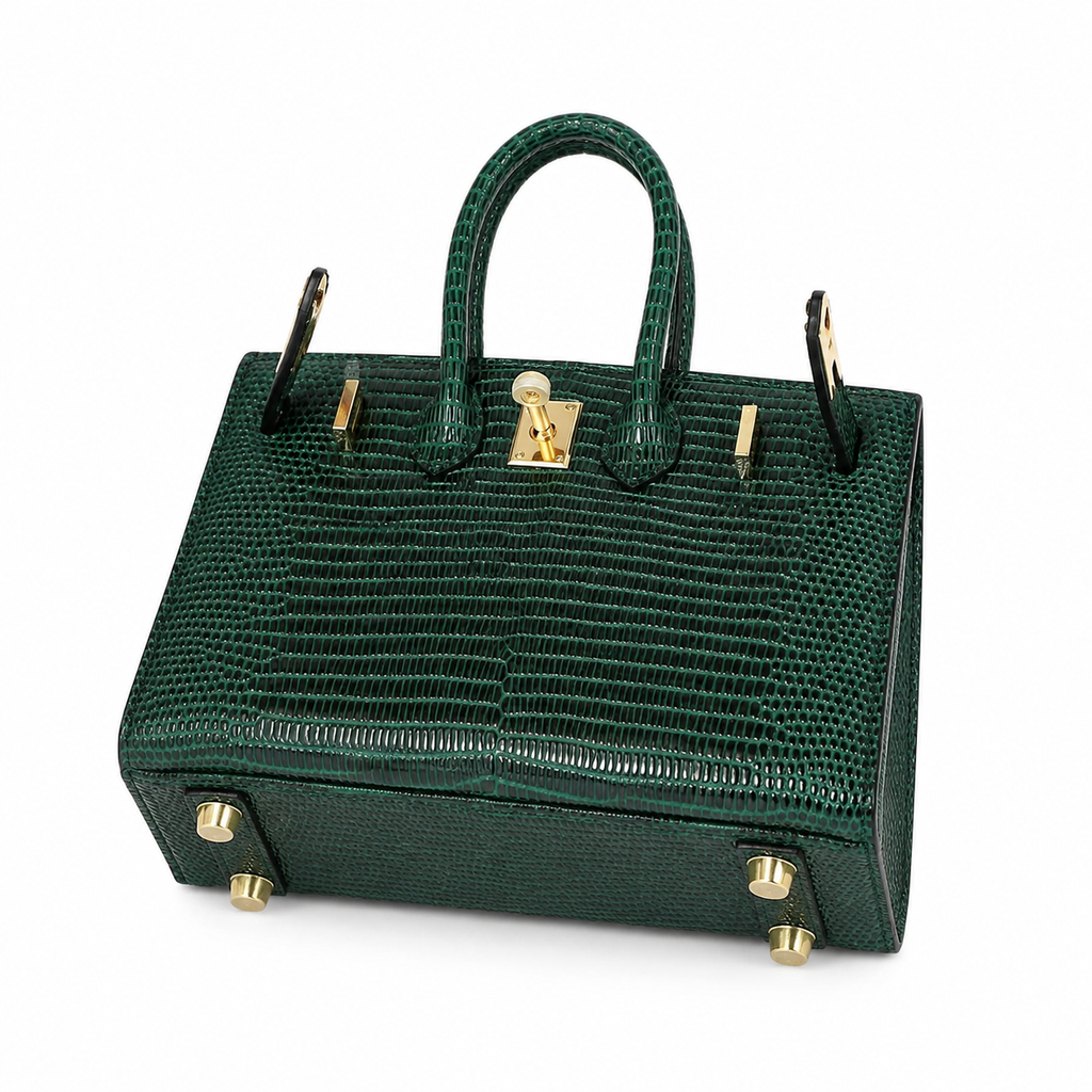 Mini Birkin 20cm Outer Stitching Tote Bag in Emerald Lizard Pattern