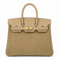 Elegant Neutral Birkin 25cm Grizzly Beige Suede Luxury Top-Handle Tote
