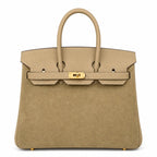 Elegant Neutral Birkin 25cm Grizzly Beige Suede Luxury Top-Handle Tote