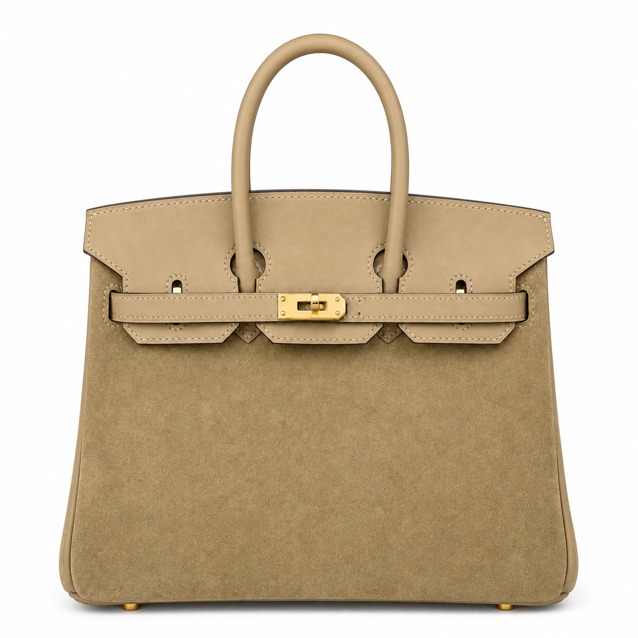 Elegant Neutral Birkin 25cm Grizzly Beige Suede Luxury Top-Handle Tote