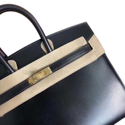 Birkin 25 Sellier Noir Box Calfskin Gold Hardware