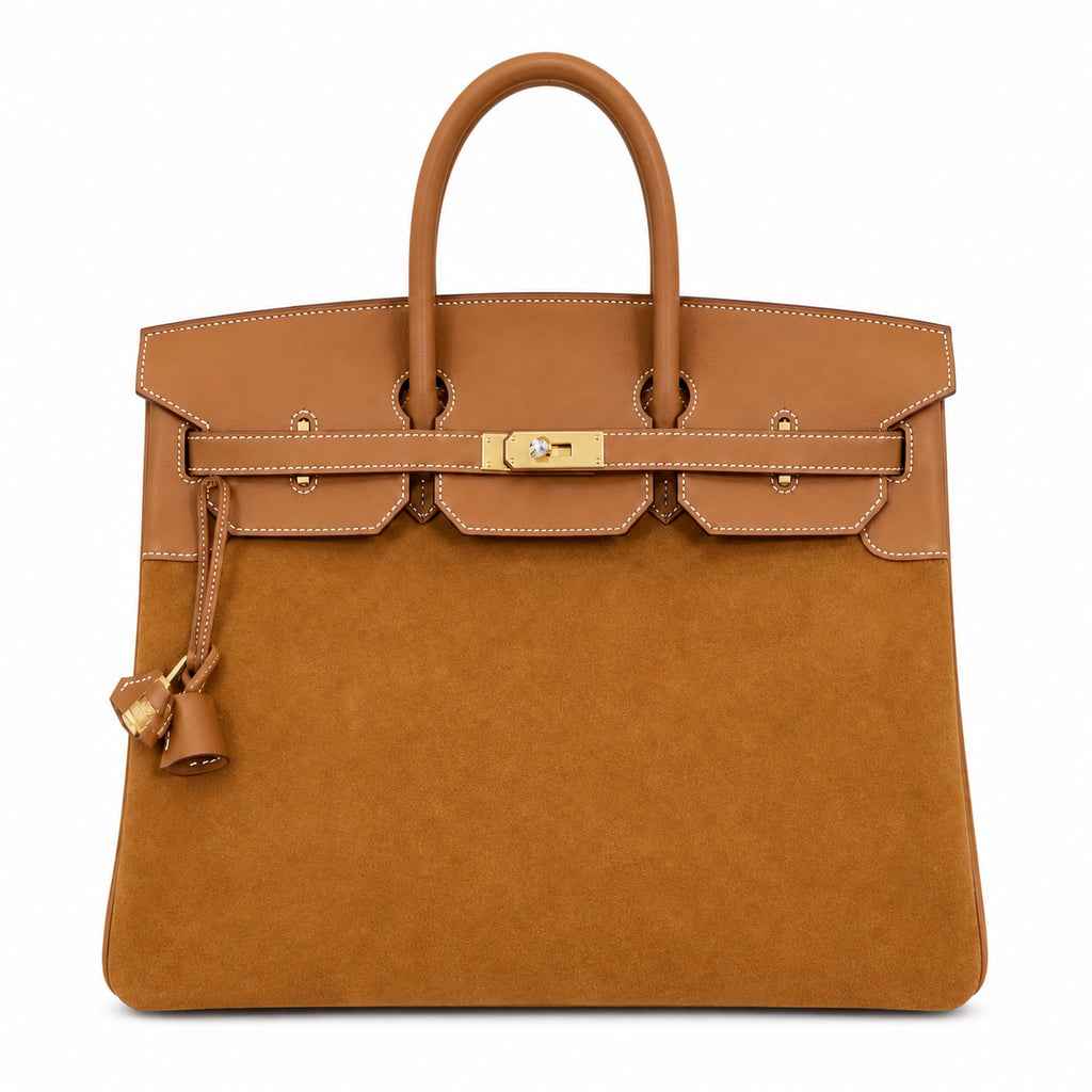 Birkin 40 Retourne in Gold Swift Leather and Suede Grizzly (Gold Hardware)