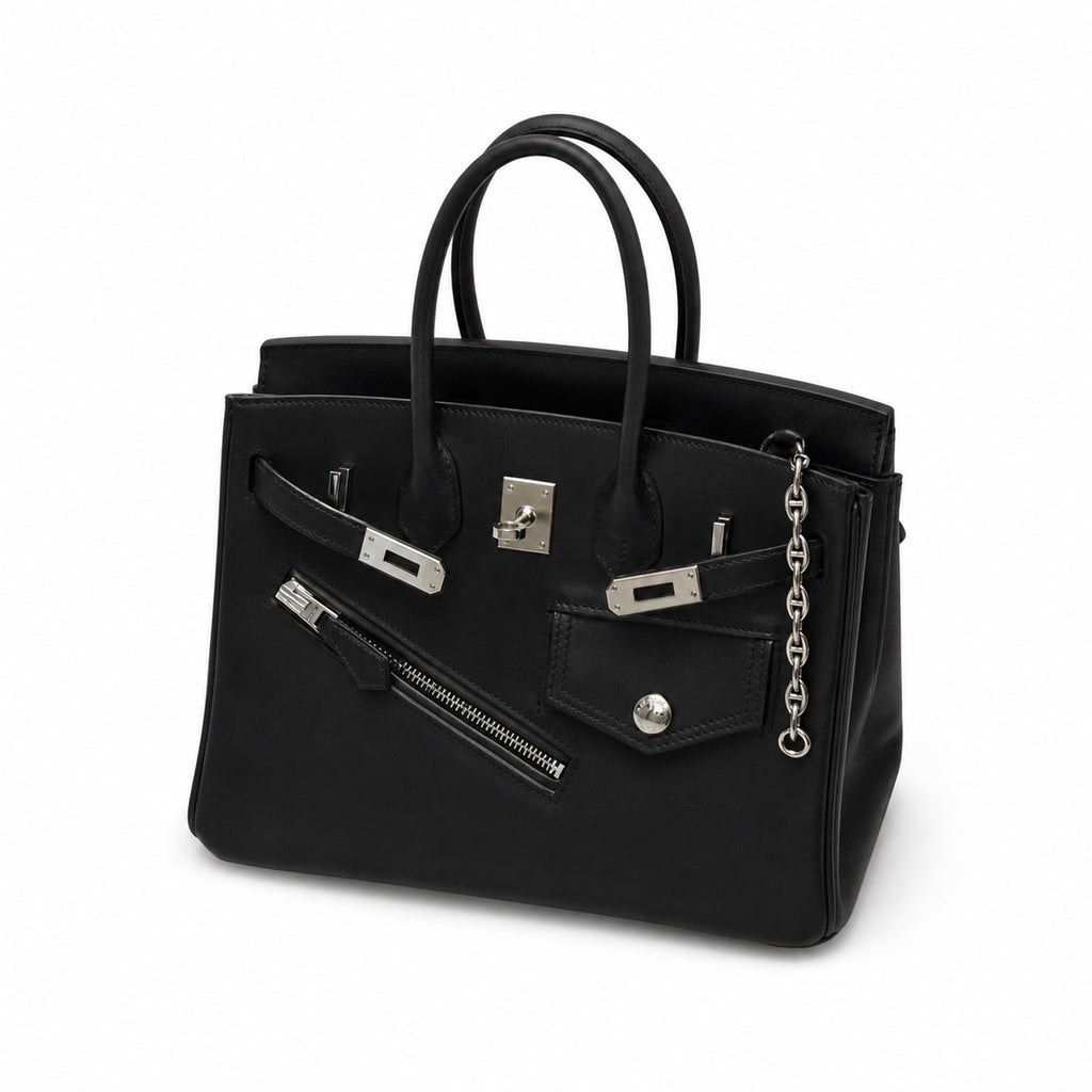 Birkin 25 Rock Sellier in Noir Swift Leather (Palladium Hardware)