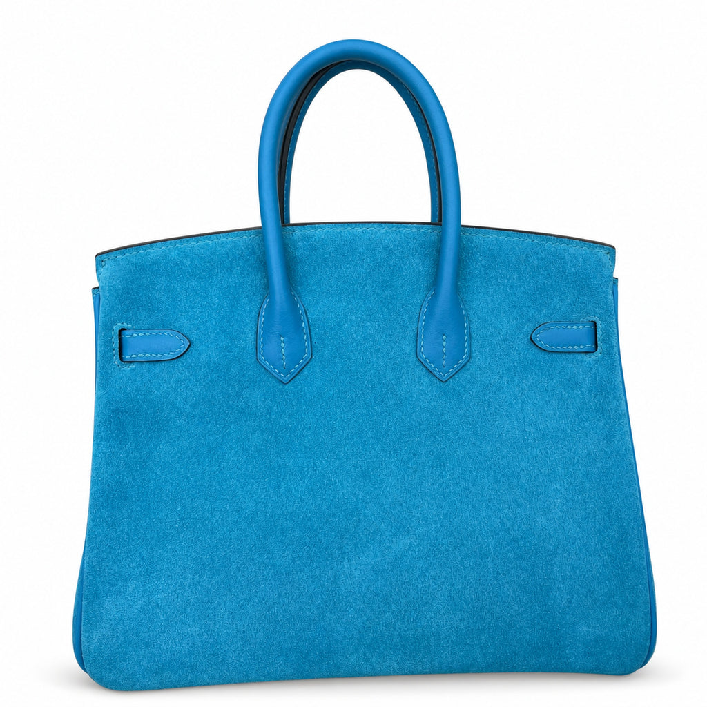 Rare Runaway Birkin 25cm Grizzly Tanzanite Blue Suede Luxury Tote