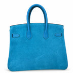 Rare Runaway Birkin 25cm Grizzly Tanzanite Blue Suede Luxury Tote