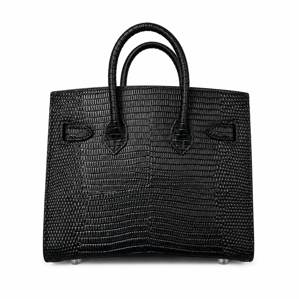 Mini Birkin 20cm Outer Stitching Tote Bag in Black Lizard Pattern