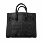 Mini Birkin 20cm Outer Stitching Tote Bag in Black Lizard Pattern