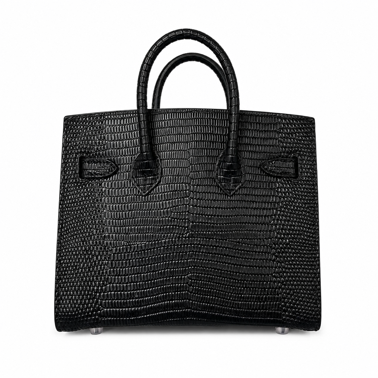 Mini Birkin 20cm Outer Stitching Tote Bag in Black Lizard Pattern