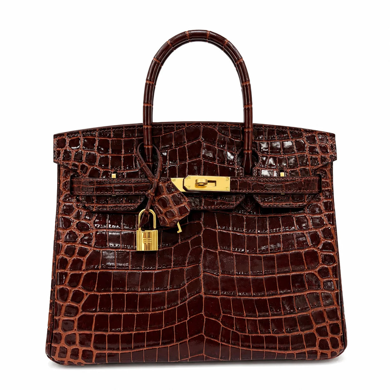 Birkin Style 25/30 Retourne in Rouge H Crocodile-Embossed Leather (Gold Hardware)