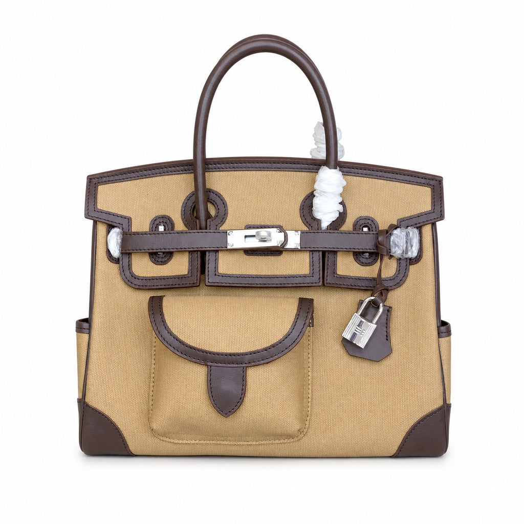 Birkin Cargo 30 Ebène Swift Leather and Khaki Canvas Multi-Pocket Bag