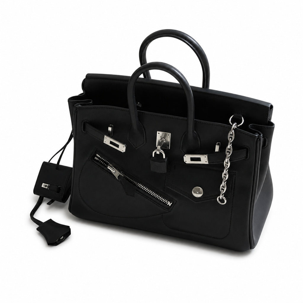 Birkin 25 Rock Sellier in Noir Swift Leather (Palladium Hardware)