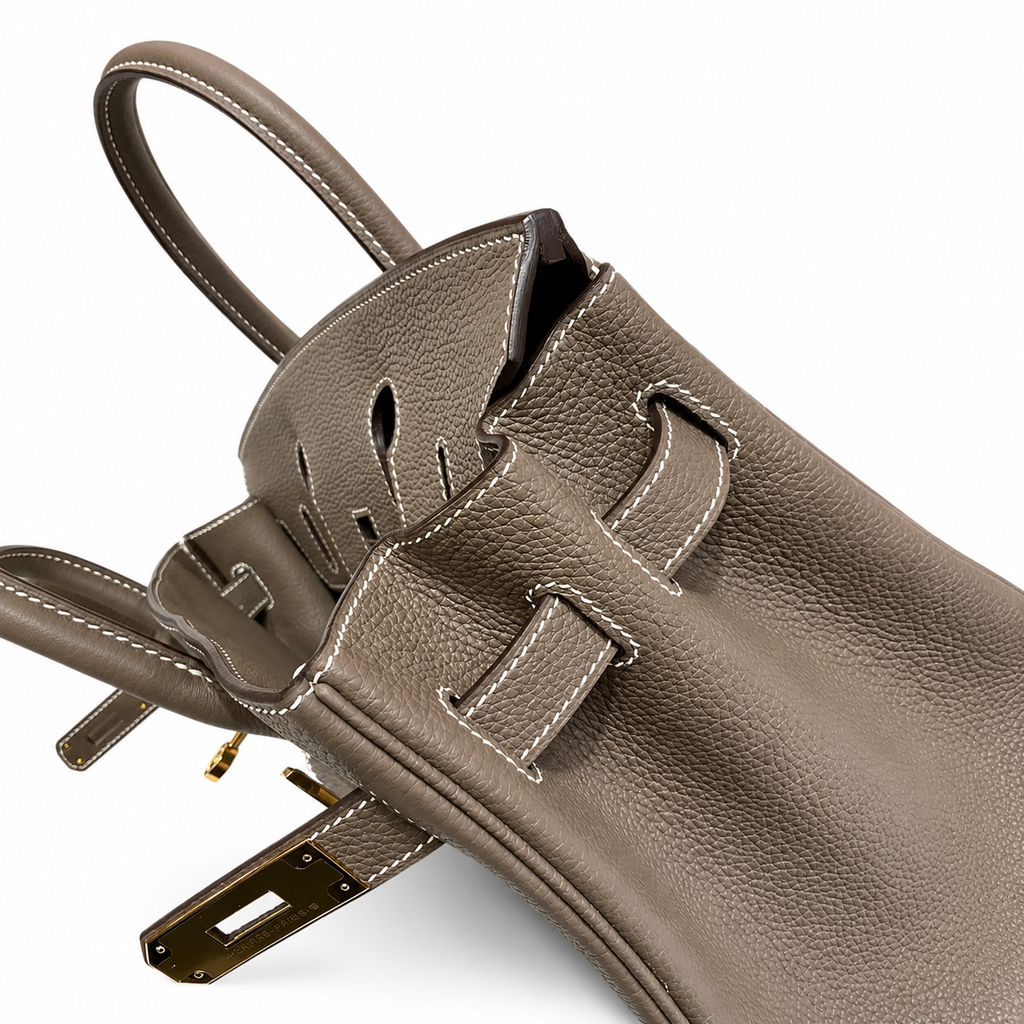 Birkin 30 Retourne in Etoupe Togo Leather with White Stitching (Gold Hardware)