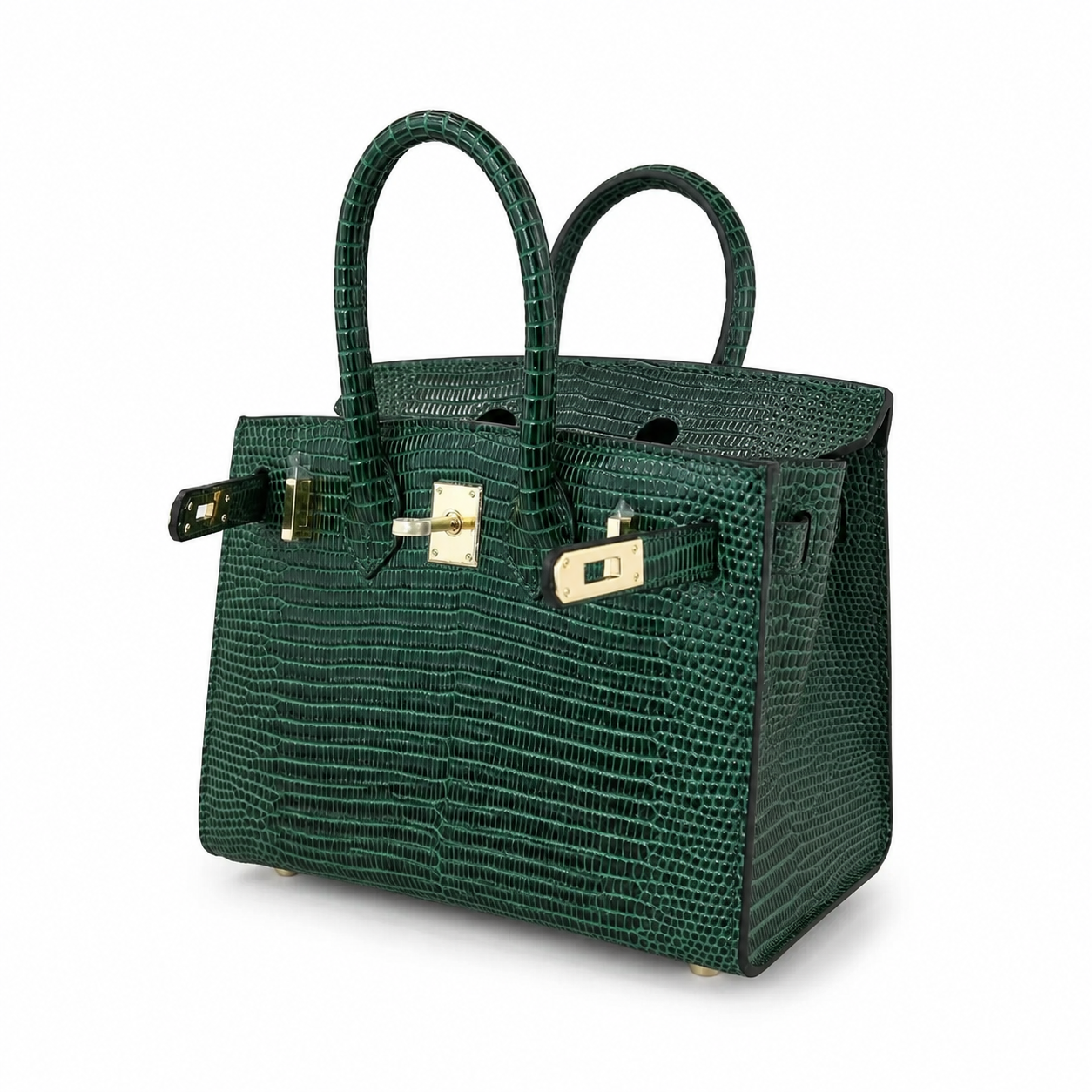 Mini Birkin 20cm Outer Stitching Tote Bag in Emerald Lizard Pattern