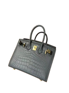 Mini Birkin 20cm Outer Stitching Tote Bag in Etain Gray Crocodile Pattern