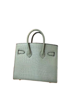 Mini Birkin 20cm Outer Stitching Tote Bag in Sage Green Crocodile Pattern