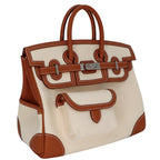 Multi-Pocket Birkin Cargo 25cm Tote in Gold Brown Leather & Canvas