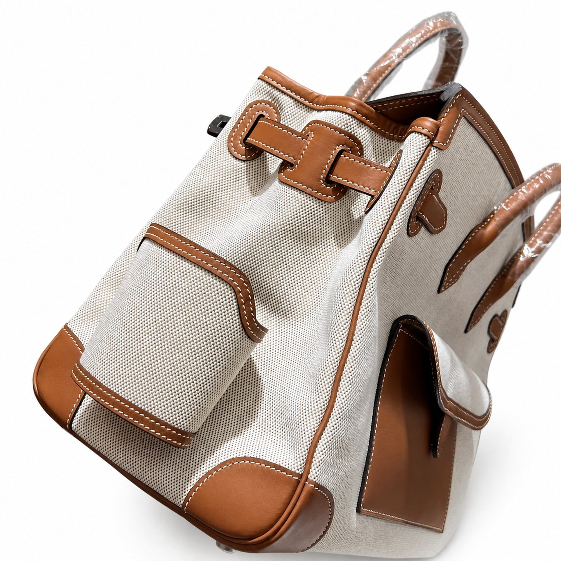 Birkin Cargo 35 Gold Leather and Ecru Canvas Multi-Pocket Bag