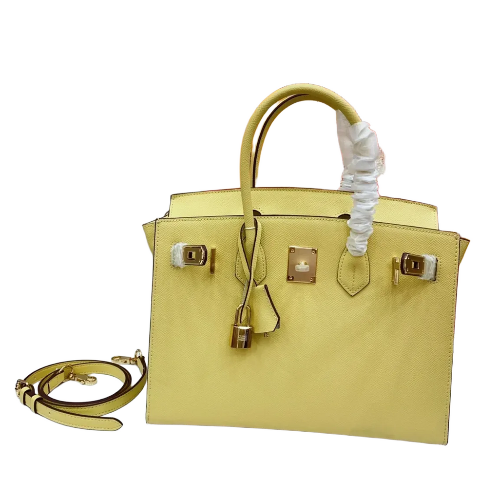 Birkin25 Sellier Jaune Milton Veau Epsom Silver Handbag
