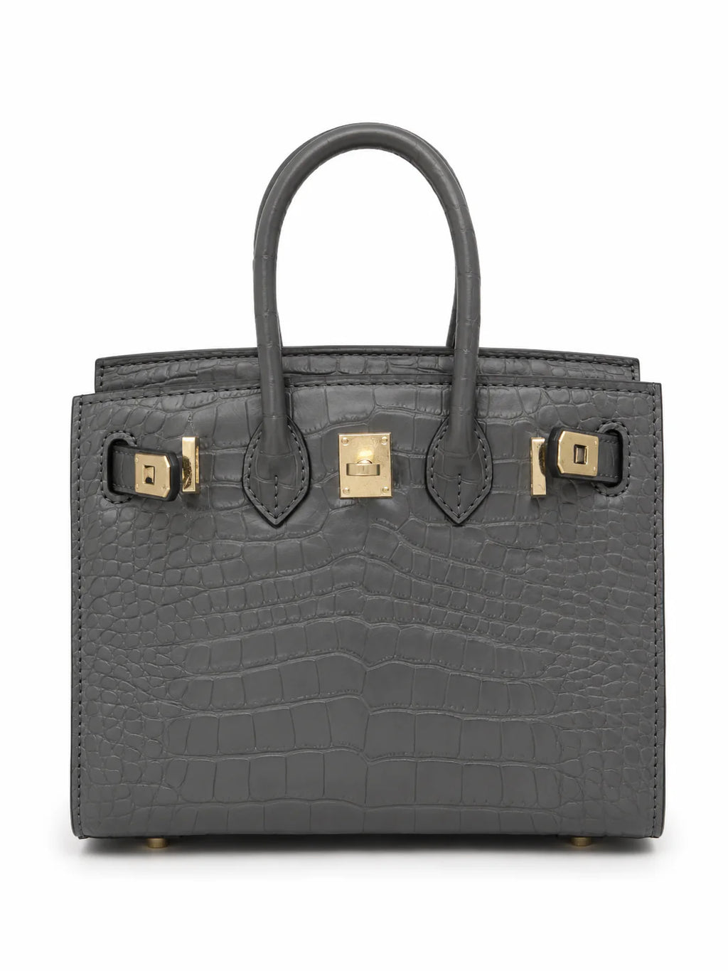 Mini Birkin 20cm Outer Stitching Tote Bag in Etain Gray Crocodile Pattern