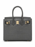 Mini Birkin 20cm Outer Stitching Tote Bag in Etain Gray Crocodile Pattern