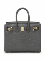 Mini Birkin 20cm Outer Stitching Tote Bag in Etain Gray Crocodile Pattern