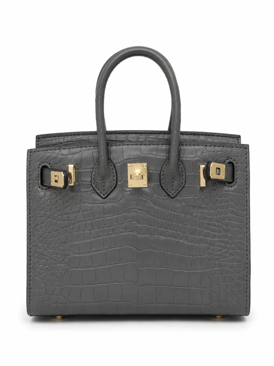 Mini Birkin 20cm Outer Stitching Tote Bag in Etain Gray Crocodile Pattern