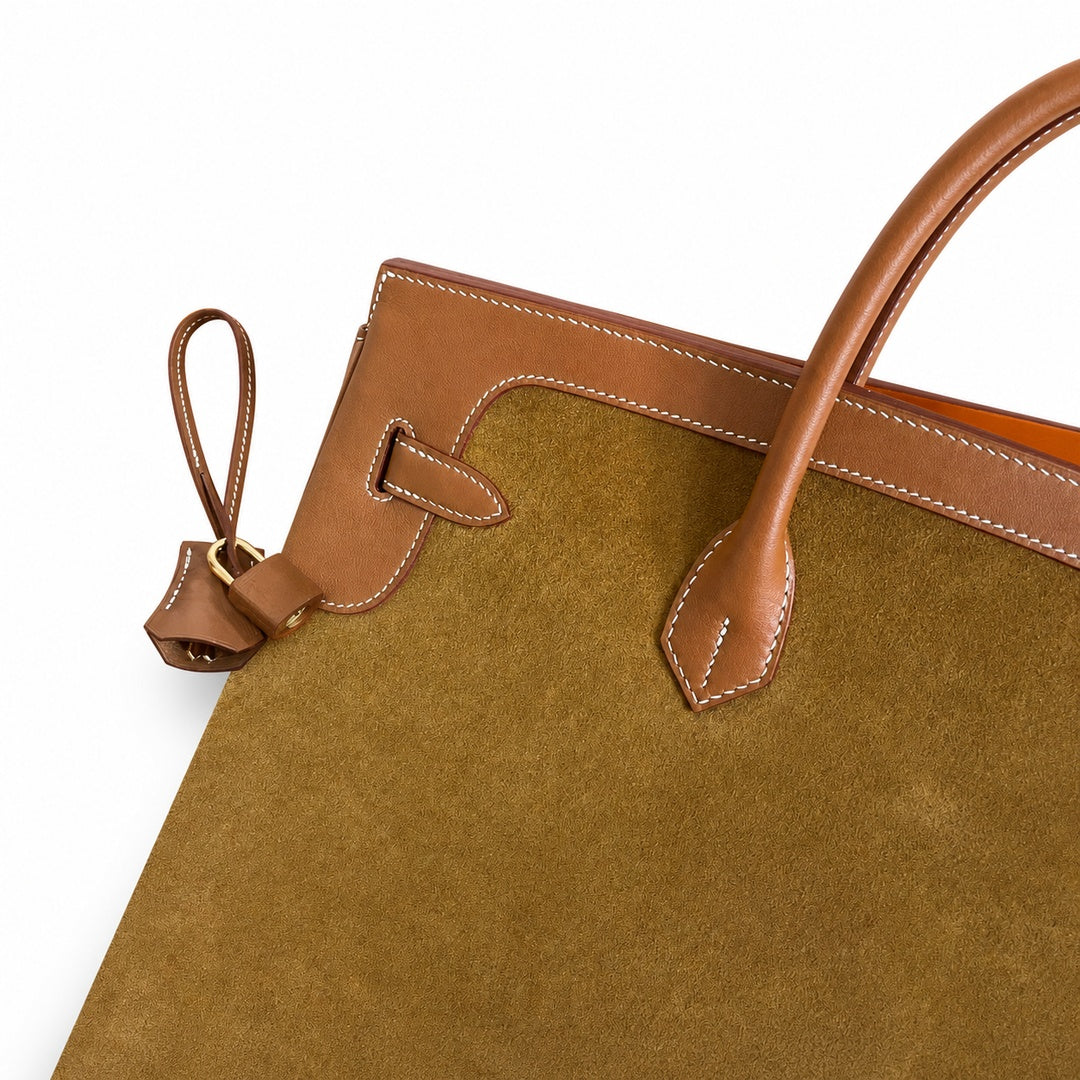 Birkin 40 Retourne in Gold Swift Leather and Suede Grizzly (Gold Hardware)
