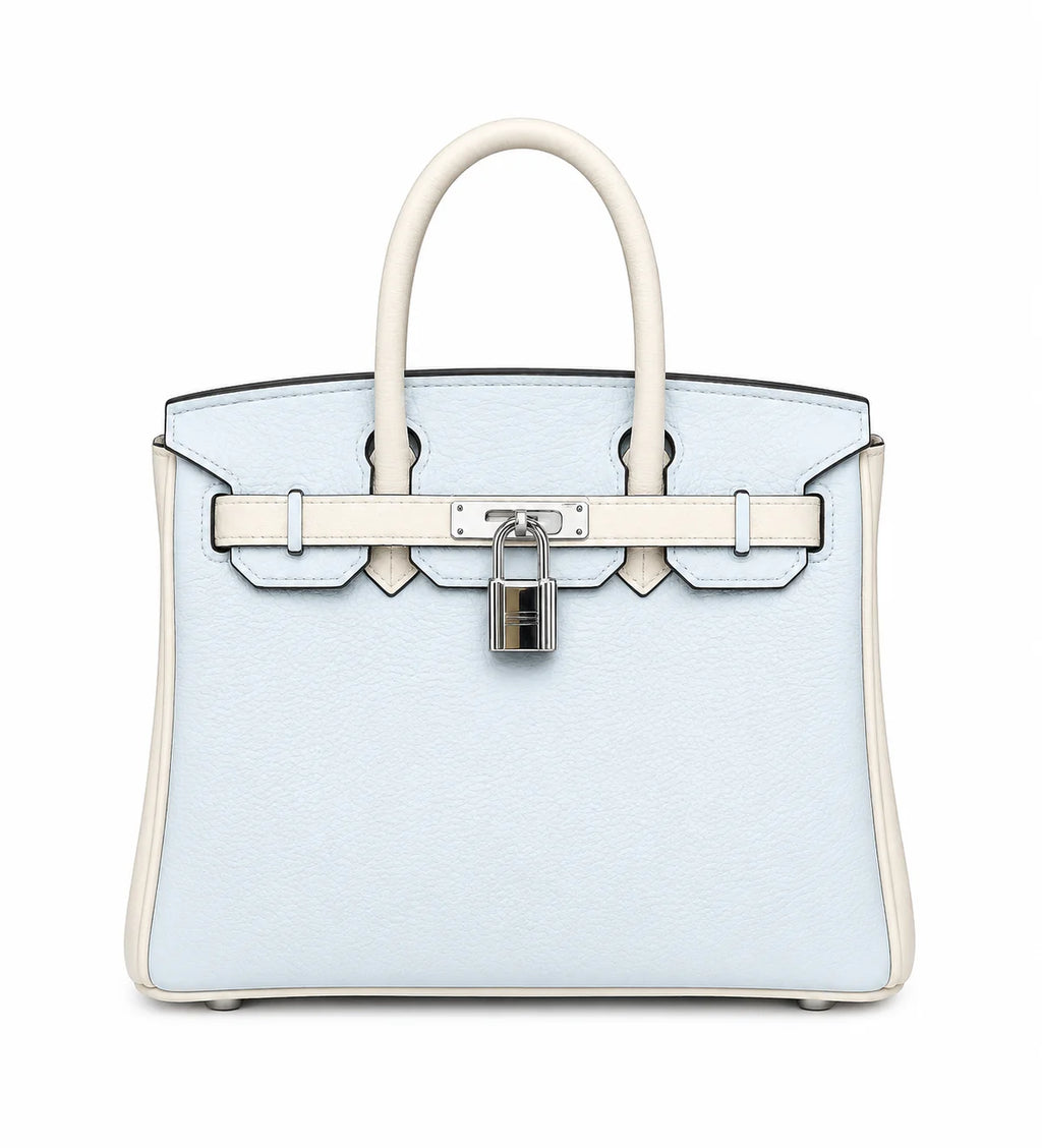 Birkin 25/30 Retourne Bi-Color in Bleu Brume and Craie Togo Leather (Palladium Hardware)