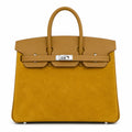 Birkin 25 Retourne in Yellow Swift Leather and Suede Grizzly (Palladium Hardware)