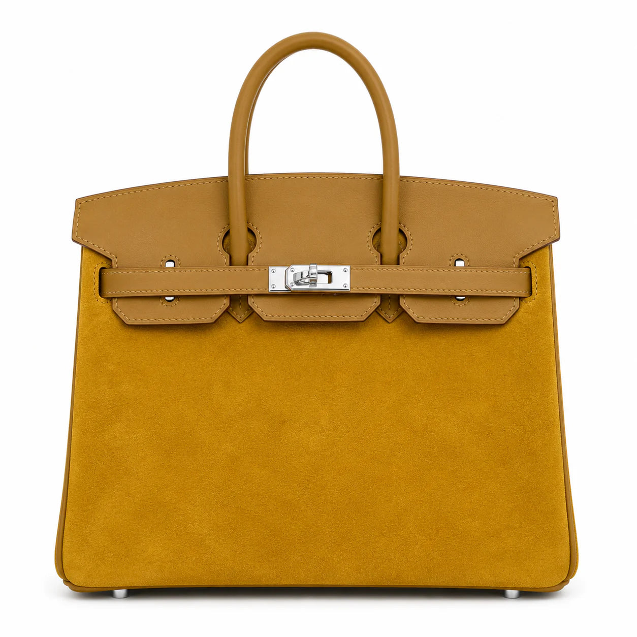 Birkin 25 Retourne in Yellow Swift Leather and Suede Grizzly (Palladium Hardware)