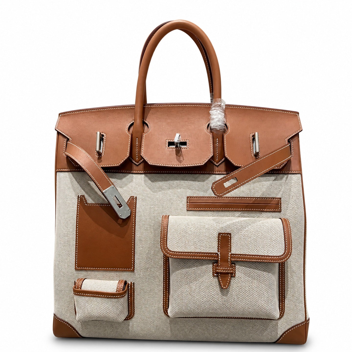 Birkin Cargo 40 Gold Leather and Toile Canvas Multi-Pocket Bag