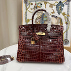 Birkin Bordeaux Shiny Porosus Crocodile Gold Hardware