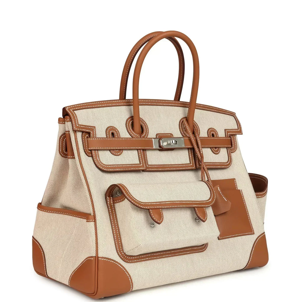 Birkin Cargo 35 Gold Swift and Gold-Ecru Toile H Canvas Palladium Hardware