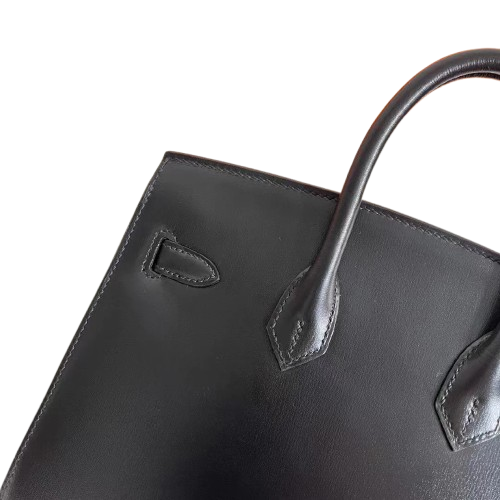 Hermès Birkin 25 Sellier Noir Box Calfskin Silver Hardware