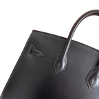 Hermès Birkin 25 Sellier Noir Box Calfskin Silver Hardware