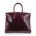 Birkin 35 Bag Bordeaux Porosus Crocodile with Gold Hardware