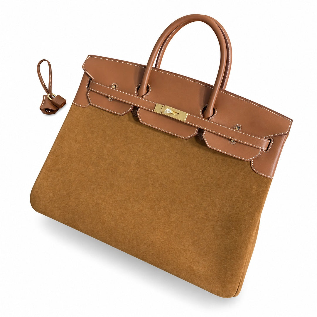 Birkin 40 Retourne in Gold Swift Leather and Suede Grizzly (Gold Hardware)