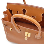 Birkin Sellier 25 Gold Epsom Leather Rolled Handles Gold Hardware Handbag