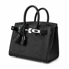 Mini Birkin 20cm Outer Stitching Tote Bag in Black Lizard Pattern
