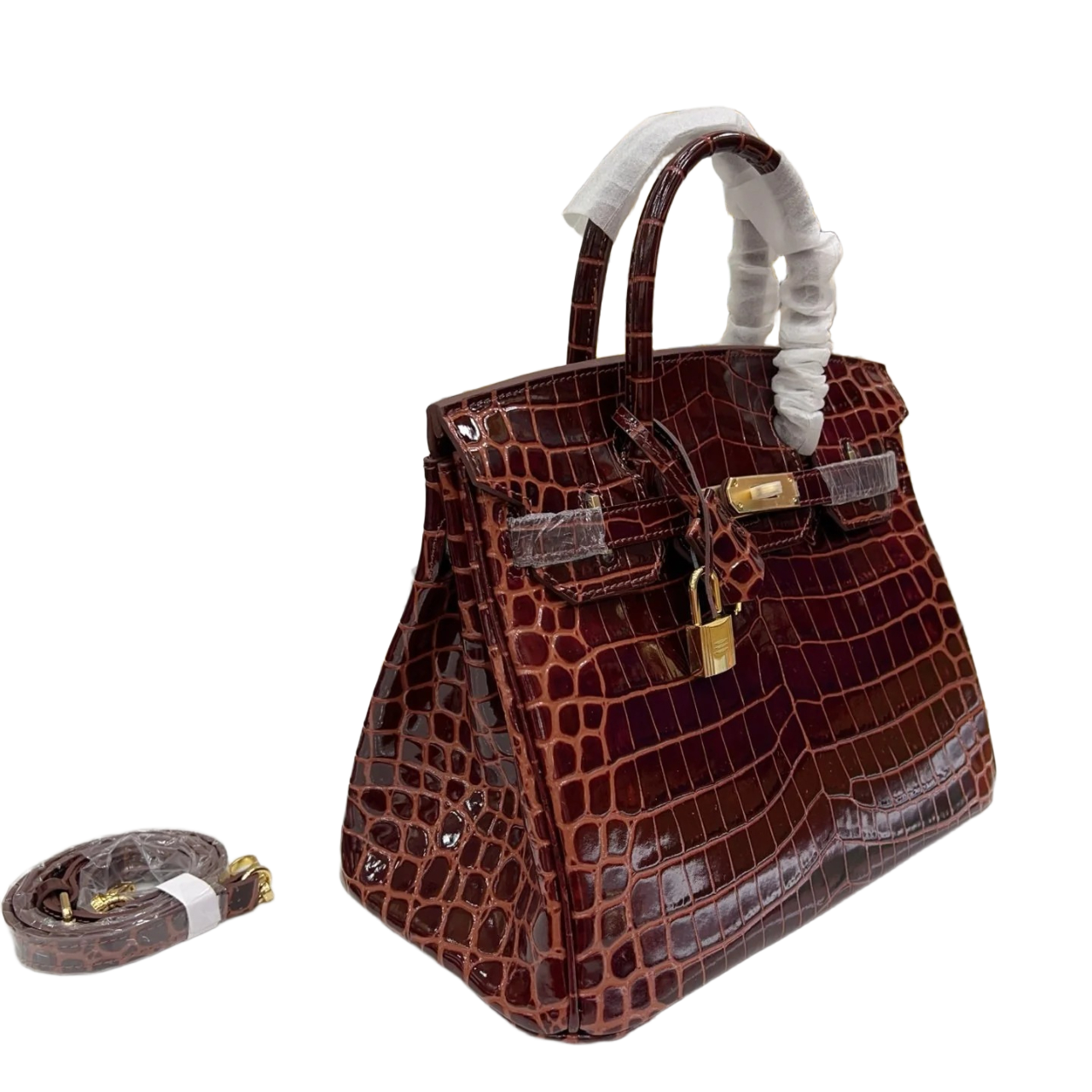 Birkin Style 25/30 Retourne in Rouge H Crocodile-Embossed Leather (Gold Hardware)